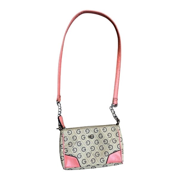 Guess Logo Beige & Coral Crossbody Bag With Chain Strap - Picture 1 of 5